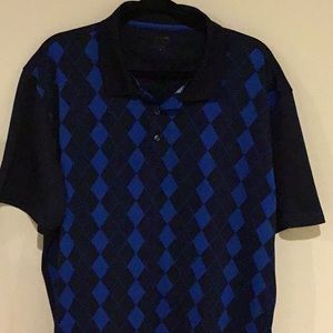 Tasso Elba Golf Shirt XL Black & Blue Harlequin